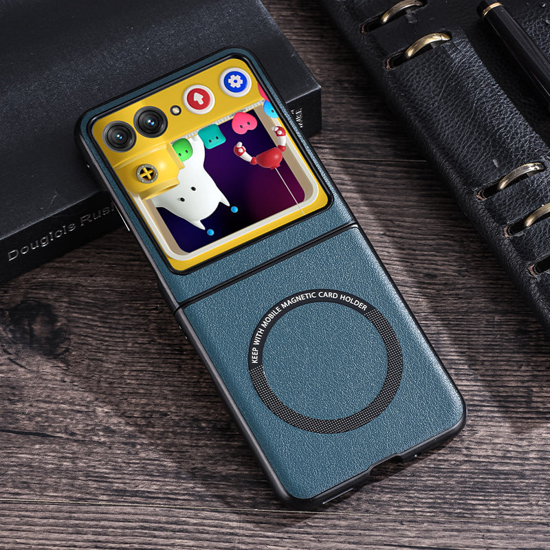 For Motorola Razr 40 5G Magnetic Phone Case PU Leather+PC Hard Cover Compatible with Magsafe