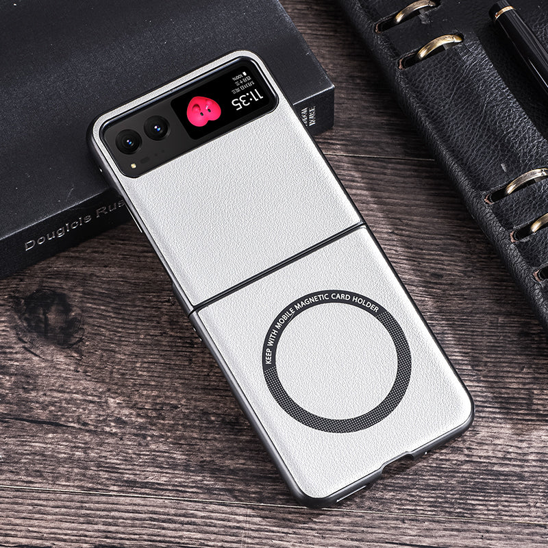 For Motorola Razr 40 5G Magnetic Phone Case PU Leather+PC Hard Cover Compatible with Magsafe