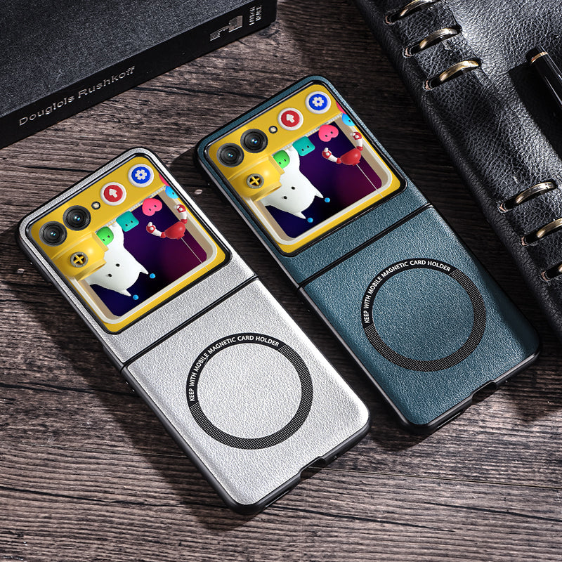 For Motorola Razr 40 5G Magnetic Phone Case PU Leather+PC Hard Cover Compatible with Magsafe