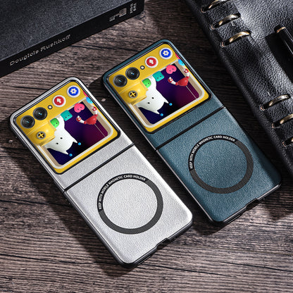 For Motorola Razr 40 5G Magnetic Phone Case PU Leather+PC Hard Cover Compatible with Magsafe