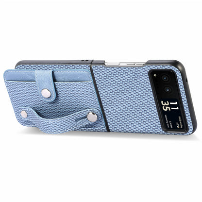 PU Leather+PC Phone Case for Motorola Razr 40 5G , Carbon Fiber Texture Wristband Kickstand Cover
