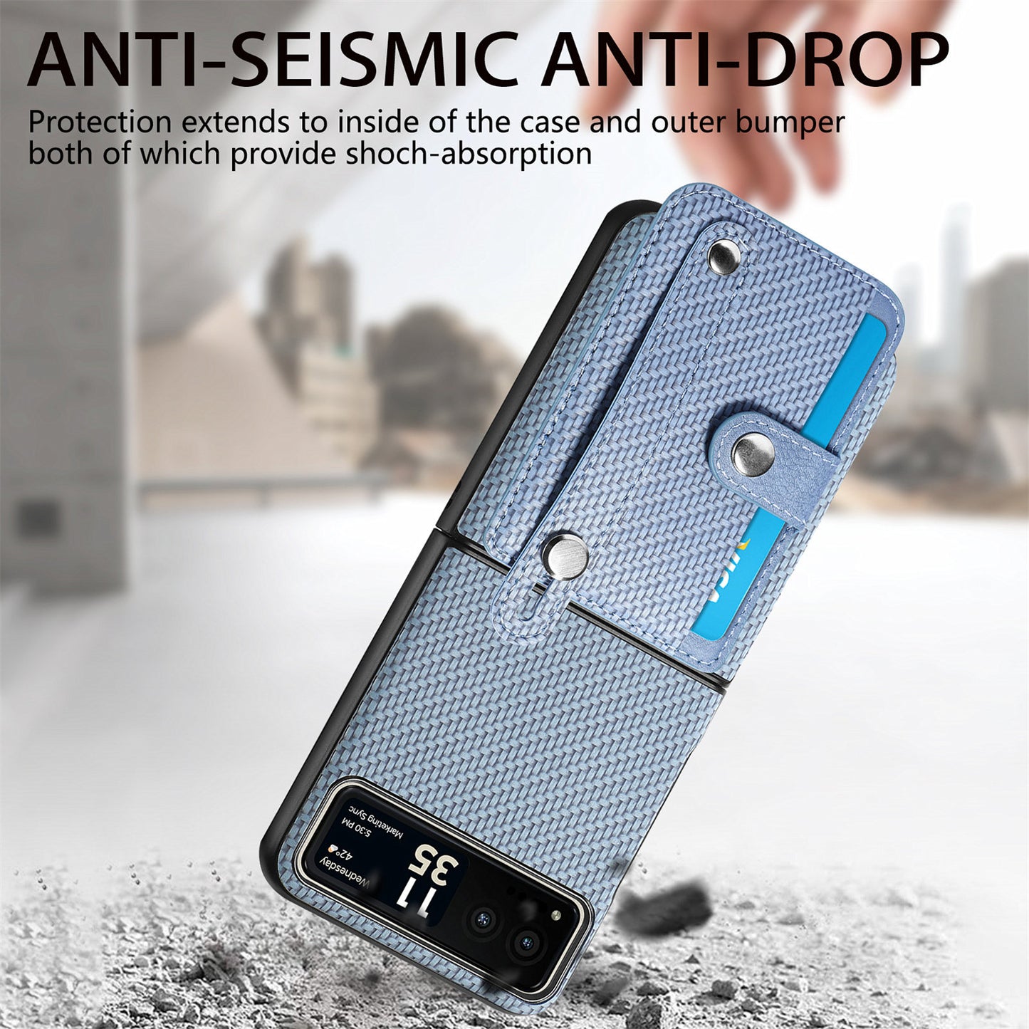 PU Leather+PC Phone Case for Motorola Razr 40 5G , Carbon Fiber Texture Wristband Kickstand Cover