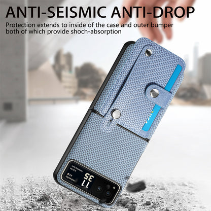 PU Leather+PC Phone Case for Motorola Razr 40 5G , Carbon Fiber Texture Wristband Kickstand Cover