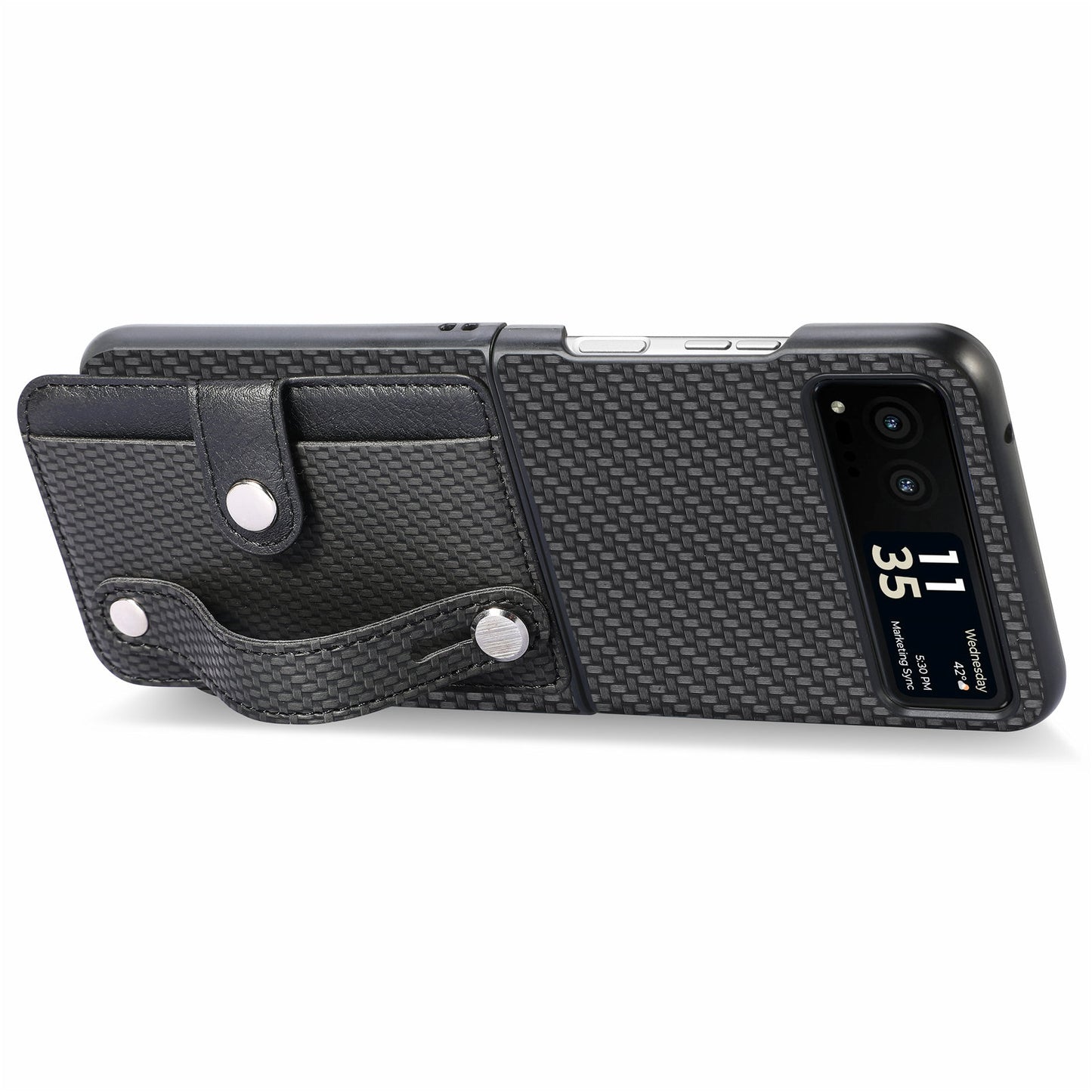 PU Leather+PC Phone Case for Motorola Razr 40 5G , Carbon Fiber Texture Wristband Kickstand Cover