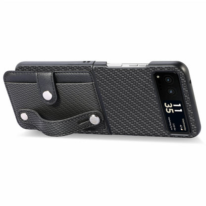 PU Leather+PC Phone Case for Motorola Razr 40 5G , Carbon Fiber Texture Wristband Kickstand Cover