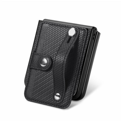 PU Leather+PC Phone Case for Motorola Razr 40 5G , Carbon Fiber Texture Wristband Kickstand Cover