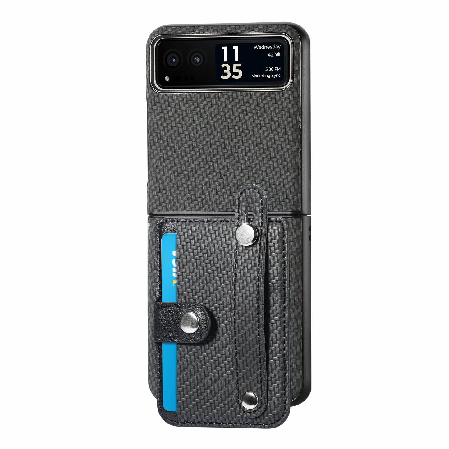 PU Leather+PC Phone Case for Motorola Razr 40 5G , Carbon Fiber Texture Wristband Kickstand Cover