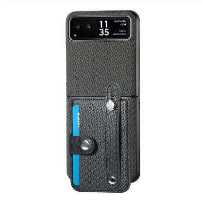 PU Leather+PC Phone Case for Motorola Razr 40 5G , Carbon Fiber Texture Wristband Kickstand Cover