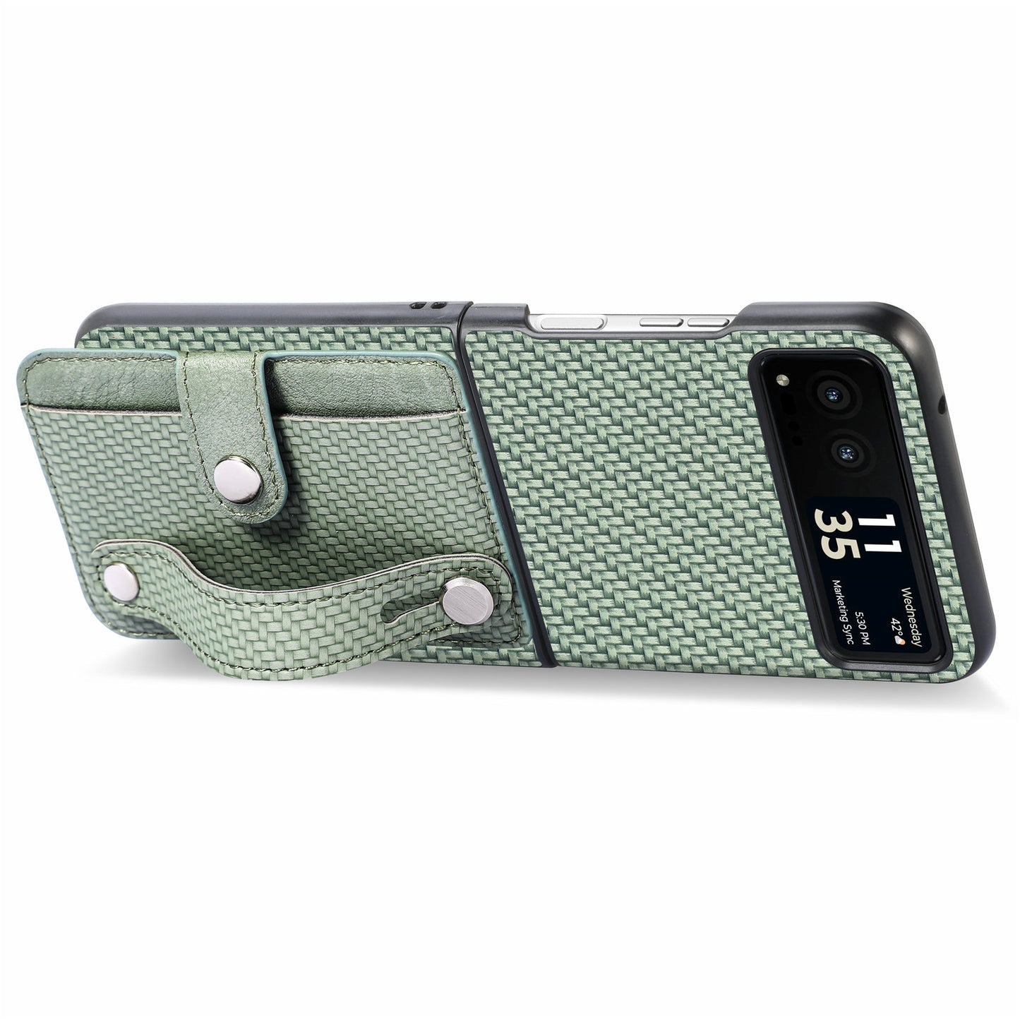 PU Leather+PC Phone Case for Motorola Razr 40 5G , Carbon Fiber Texture Wristband Kickstand Cover