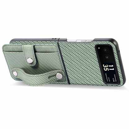 PU Leather+PC Phone Case for Motorola Razr 40 5G , Carbon Fiber Texture Wristband Kickstand Cover
