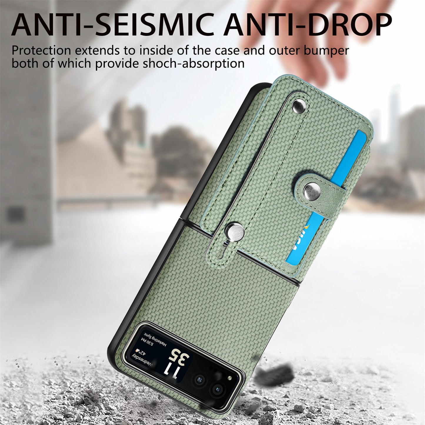 PU Leather+PC Phone Case for Motorola Razr 40 5G , Carbon Fiber Texture Wristband Kickstand Cover