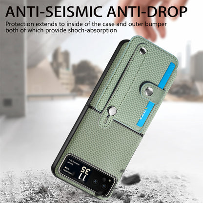 PU Leather+PC Phone Case for Motorola Razr 40 5G , Carbon Fiber Texture Wristband Kickstand Cover