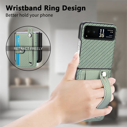 PU Leather+PC Phone Case for Motorola Razr 40 5G , Carbon Fiber Texture Wristband Kickstand Cover