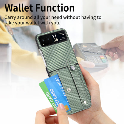 PU Leather+PC Phone Case for Motorola Razr 40 5G , Carbon Fiber Texture Wristband Kickstand Cover