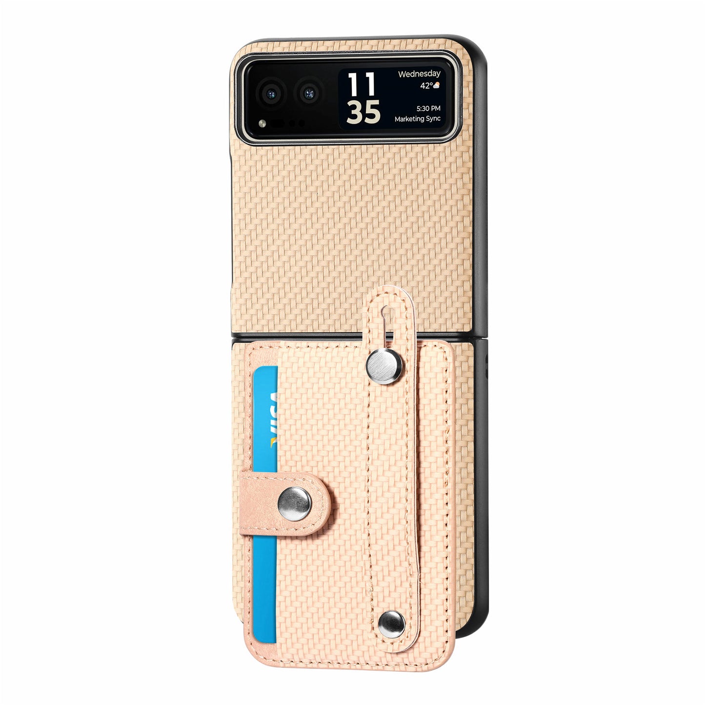 PU Leather+PC Phone Case for Motorola Razr 40 5G , Carbon Fiber Texture Wristband Kickstand Cover