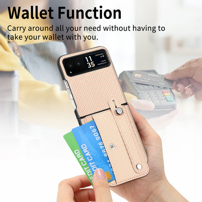 PU Leather+PC Phone Case for Motorola Razr 40 5G , Carbon Fiber Texture Wristband Kickstand Cover