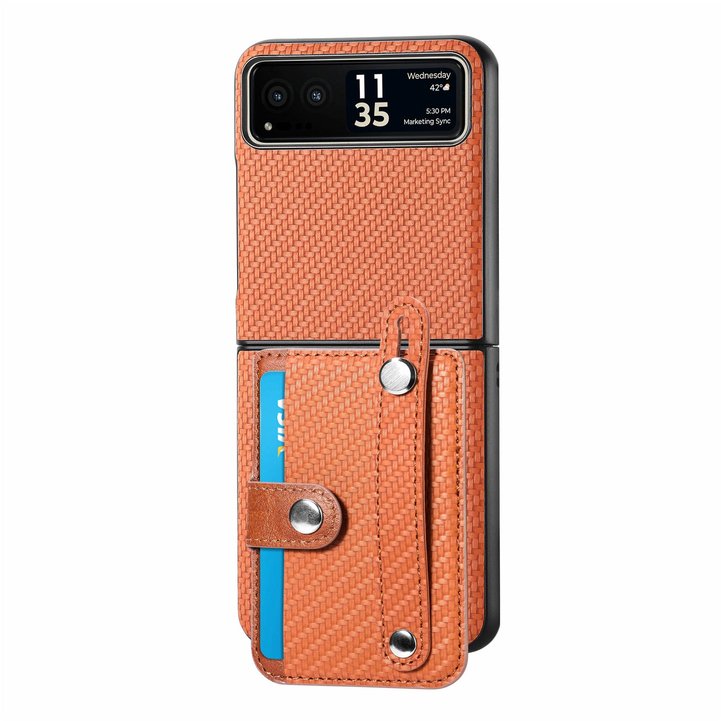 PU Leather+PC Phone Case for Motorola Razr 40 5G , Carbon Fiber Texture Wristband Kickstand Cover