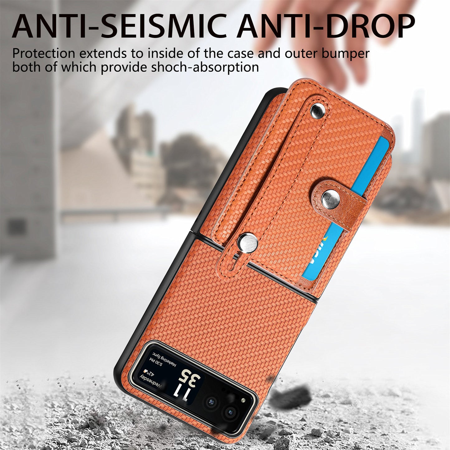 PU Leather+PC Phone Case for Motorola Razr 40 5G , Carbon Fiber Texture Wristband Kickstand Cover