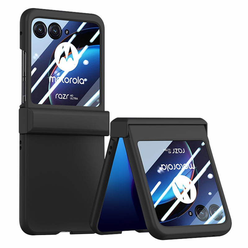 For Motorola Razr 40 Ultra 5G Phone Case Hinge Design PC Cover with Tempered Glass Rear Screen Protector