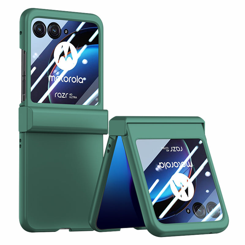 For Motorola Razr 40 Ultra 5G Phone Case Hinge Design PC Cover with Tempered Glass Rear Screen Protector