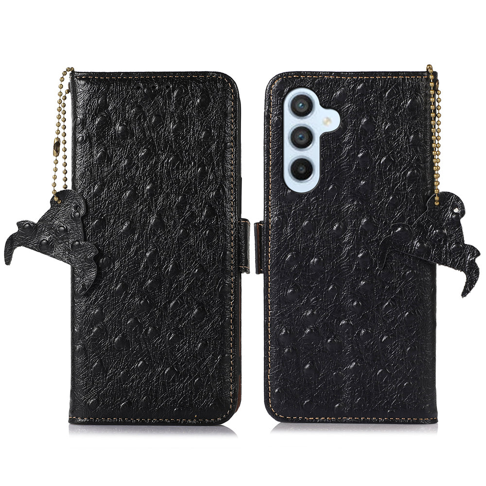 RFID Blocking Shell for Samsung Galaxy S23 FE Genuine Cowhide Leather Phone Cover Wallet Stand Case
