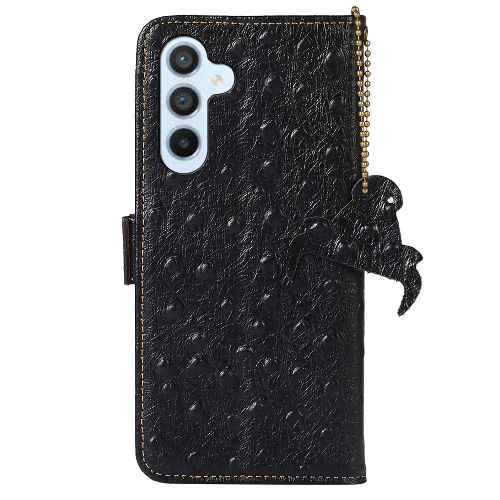 RFID Blocking Shell for Samsung Galaxy S23 FE Genuine Cowhide Leather Phone Cover Wallet Stand Case