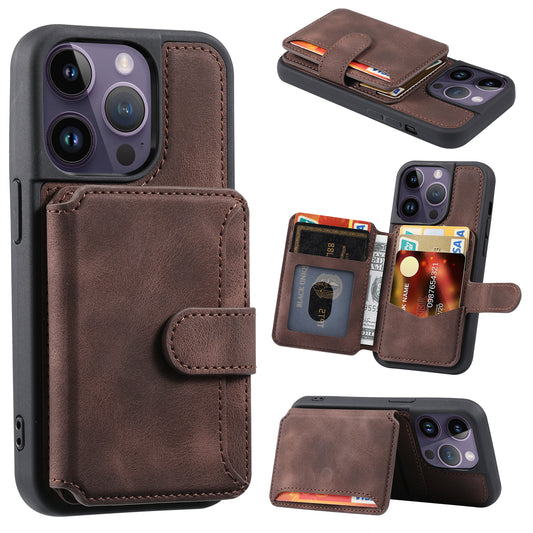 RFID Blocking Wallet Cover for iPhone 15 Pro , Leather Coated TPU Phone Case with Kickstand