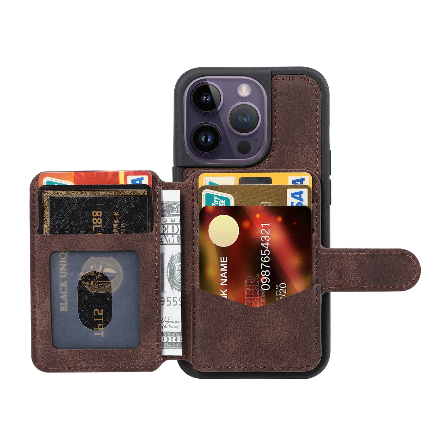RFID Blocking Wallet Cover for iPhone 15 Pro , Leather Coated TPU Phone Case with Kickstand