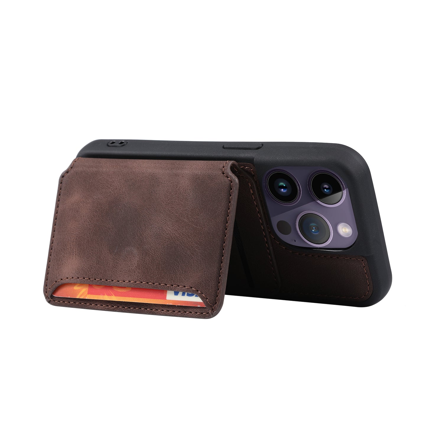 RFID Blocking Wallet Cover for iPhone 15 Pro , Leather Coated TPU Phone Case with Kickstand