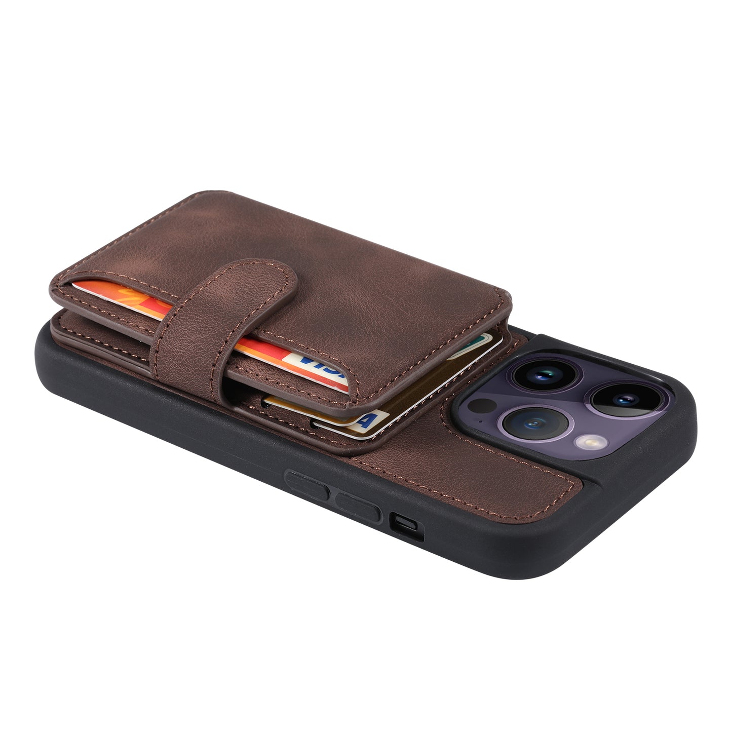 RFID Blocking Wallet Cover for iPhone 15 Pro , Leather Coated TPU Phone Case with Kickstand