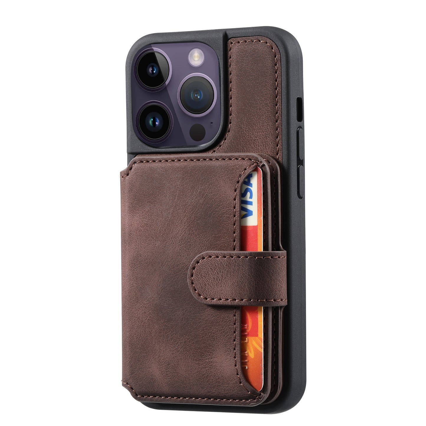 RFID Blocking Wallet Cover for iPhone 15 Pro , Leather Coated TPU Phone Case with Kickstand