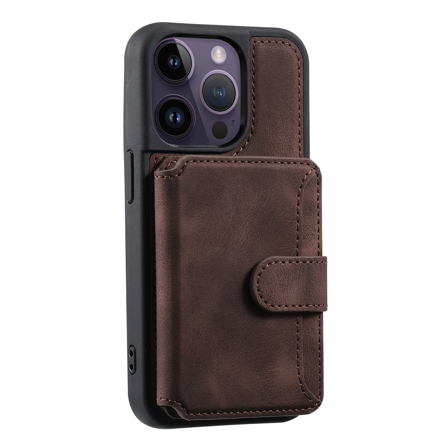 RFID Blocking Wallet Cover for iPhone 15 Pro , Leather Coated TPU Phone Case with Kickstand