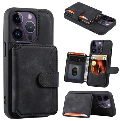 RFID Blocking Wallet Cover for iPhone 15 Pro , Leather Coated TPU Phone Case with Kickstand
