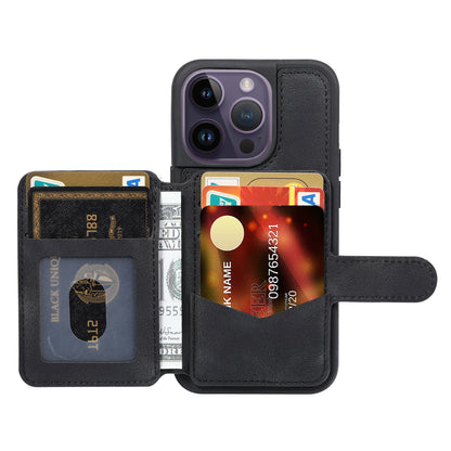 RFID Blocking Wallet Cover for iPhone 15 Pro , Leather Coated TPU Phone Case with Kickstand