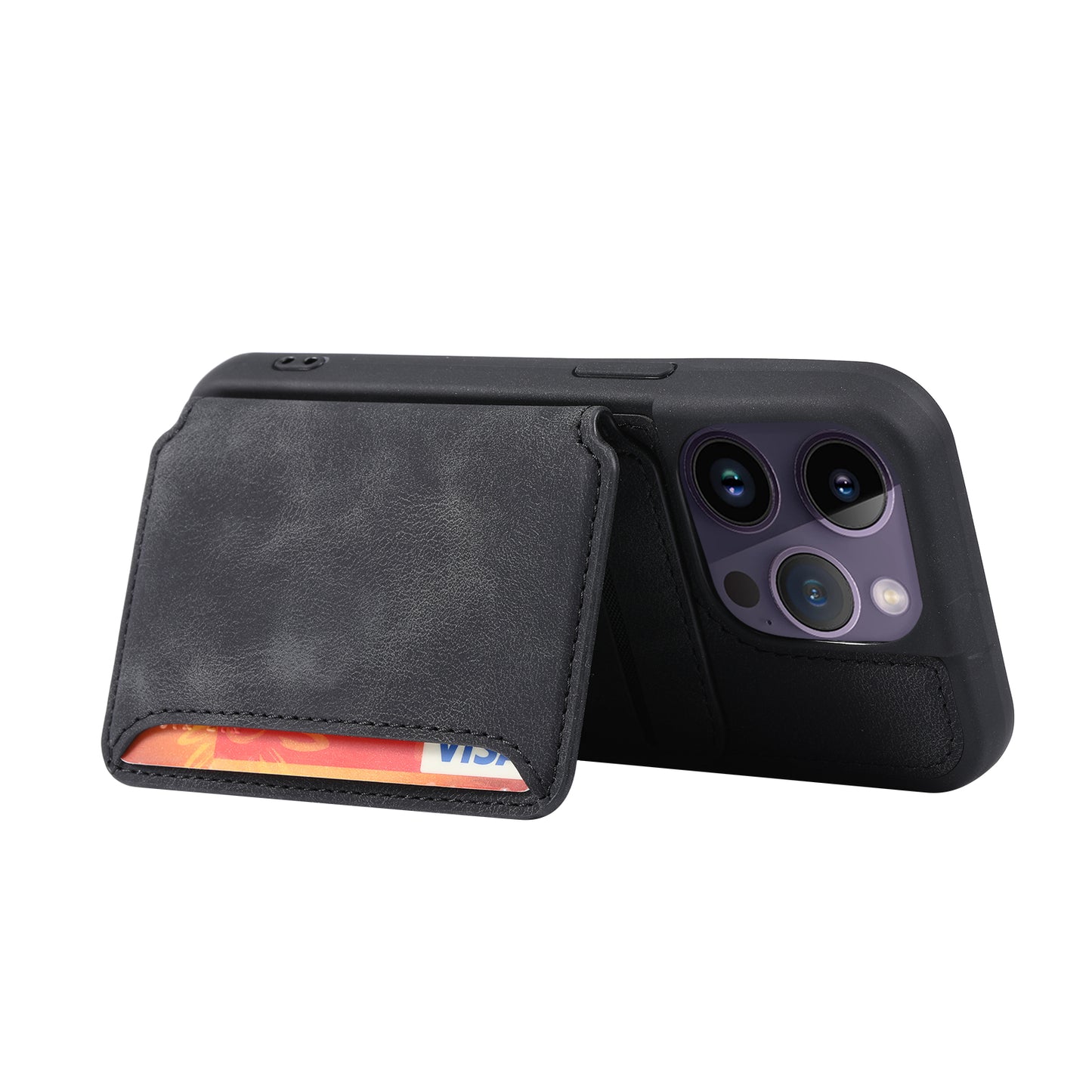 RFID Blocking Wallet Cover for iPhone 15 Pro , Leather Coated TPU Phone Case with Kickstand