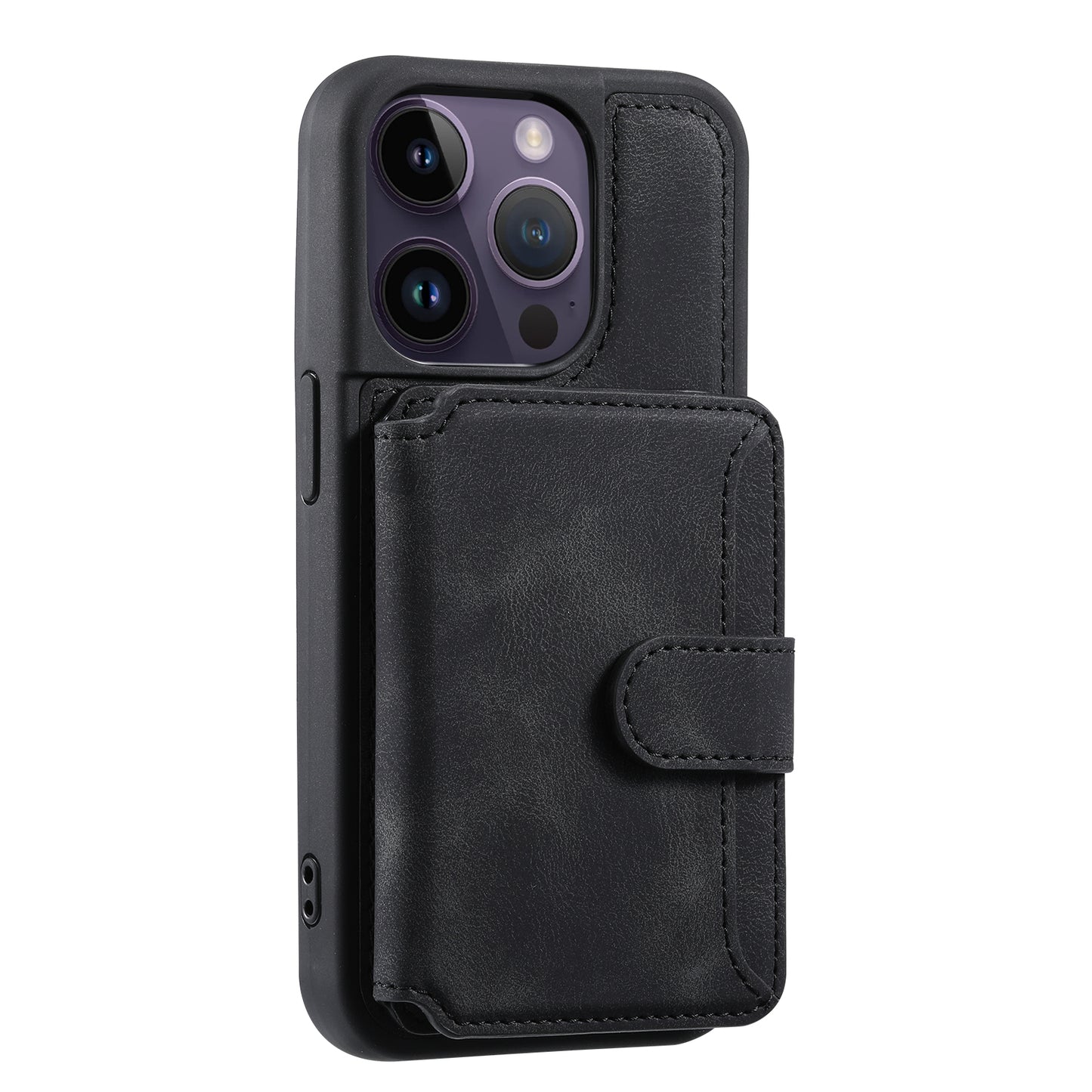 RFID Blocking Wallet Cover for iPhone 15 Pro , Leather Coated TPU Phone Case with Kickstand