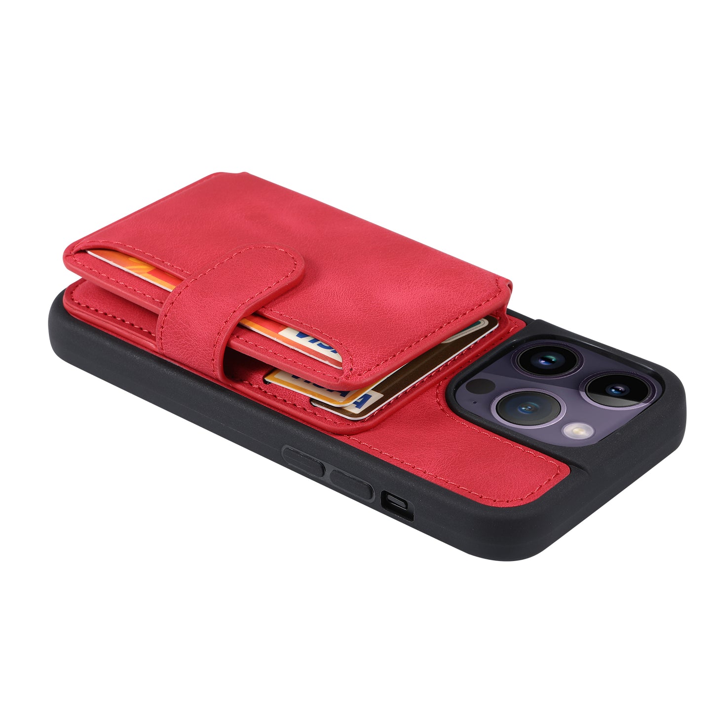 RFID Blocking Wallet Cover for iPhone 15 Pro , Leather Coated TPU Phone Case with Kickstand