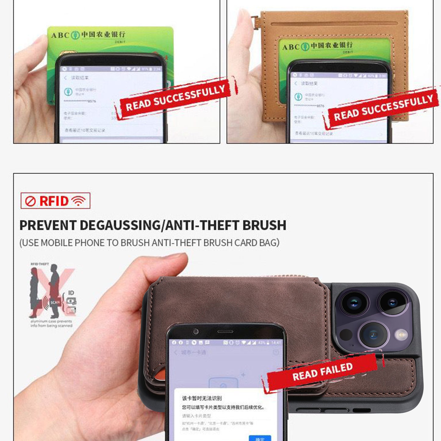RFID Blocking Wallet Cover for iPhone 15 Pro , Leather Coated TPU Phone Case with Kickstand