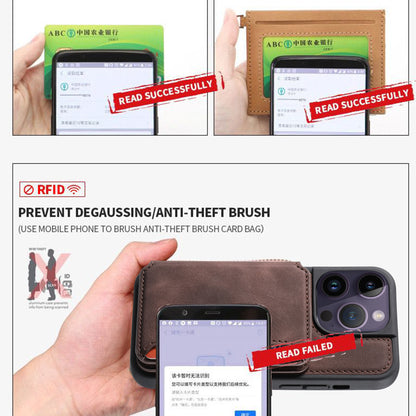 RFID Blocking Wallet Cover for iPhone 15 Pro , Leather Coated TPU Phone Case with Kickstand