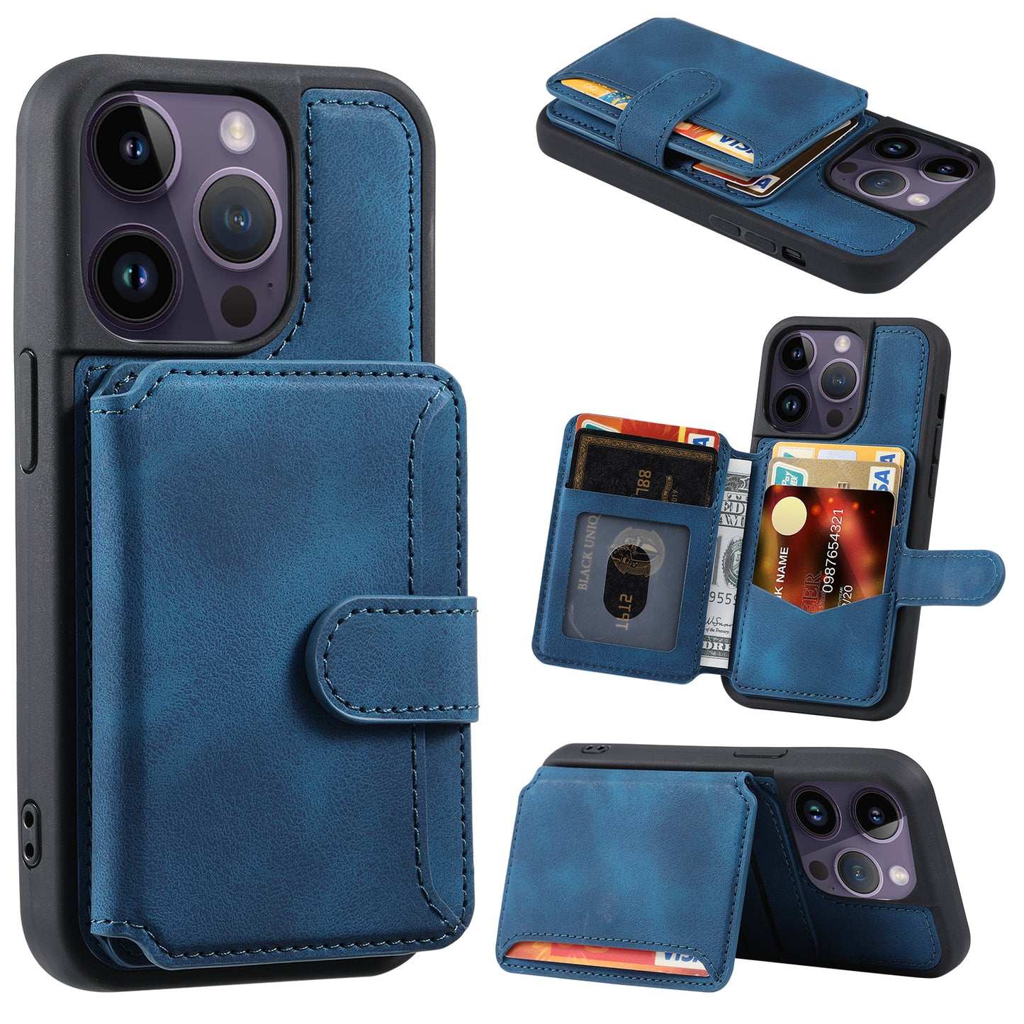 RFID Blocking Wallet Cover for iPhone 15 Pro , Leather Coated TPU Phone Case with Kickstand