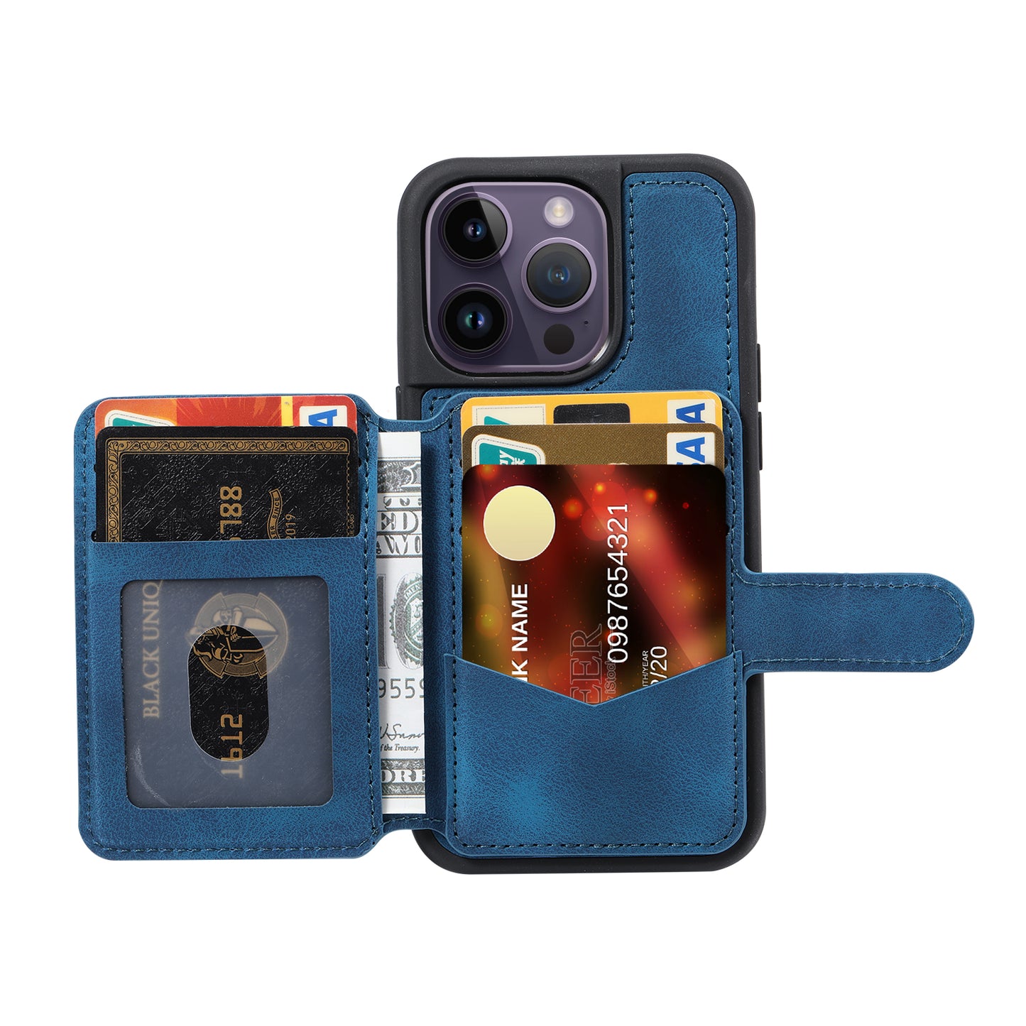 RFID Blocking Wallet Cover for iPhone 15 Pro , Leather Coated TPU Phone Case with Kickstand