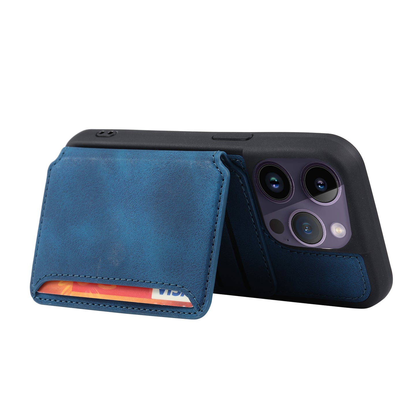 RFID Blocking Wallet Cover for iPhone 15 Pro , Leather Coated TPU Phone Case with Kickstand