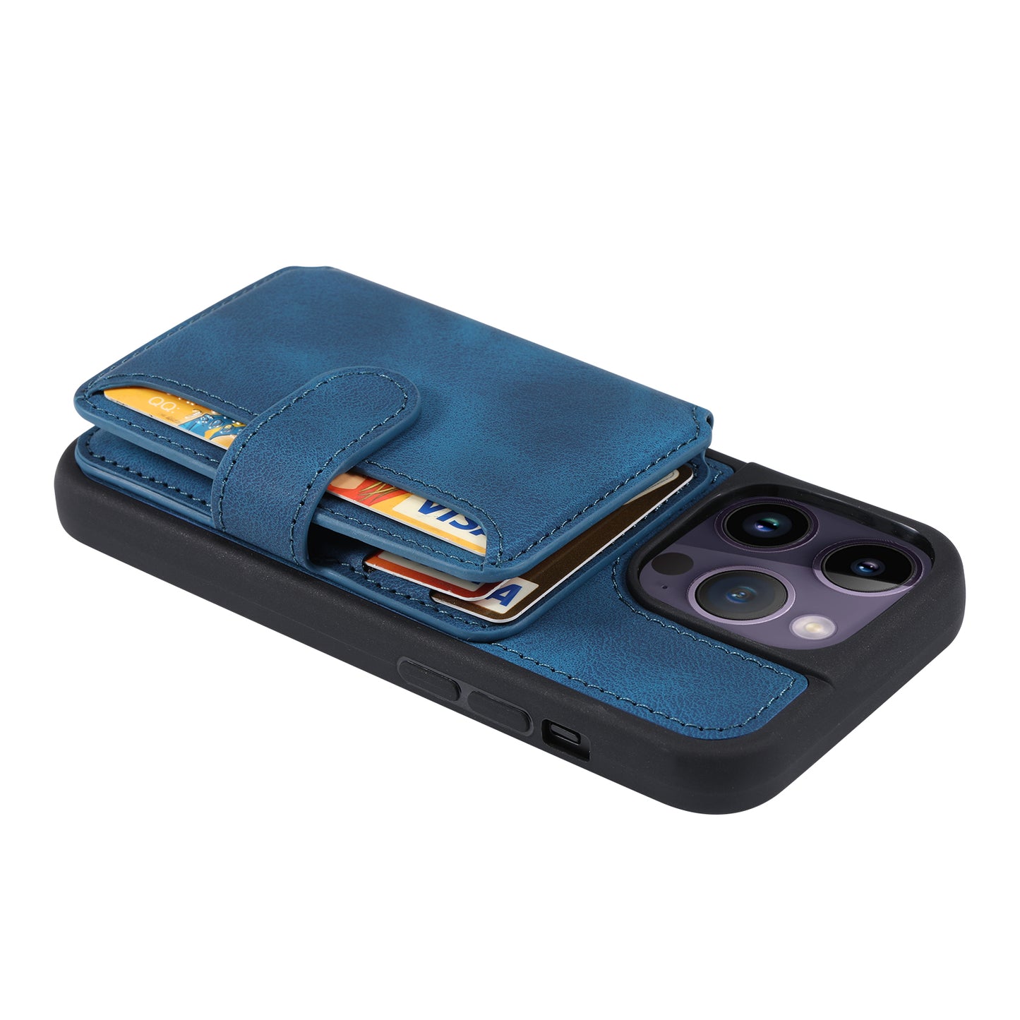 RFID Blocking Wallet Cover for iPhone 15 Pro , Leather Coated TPU Phone Case with Kickstand