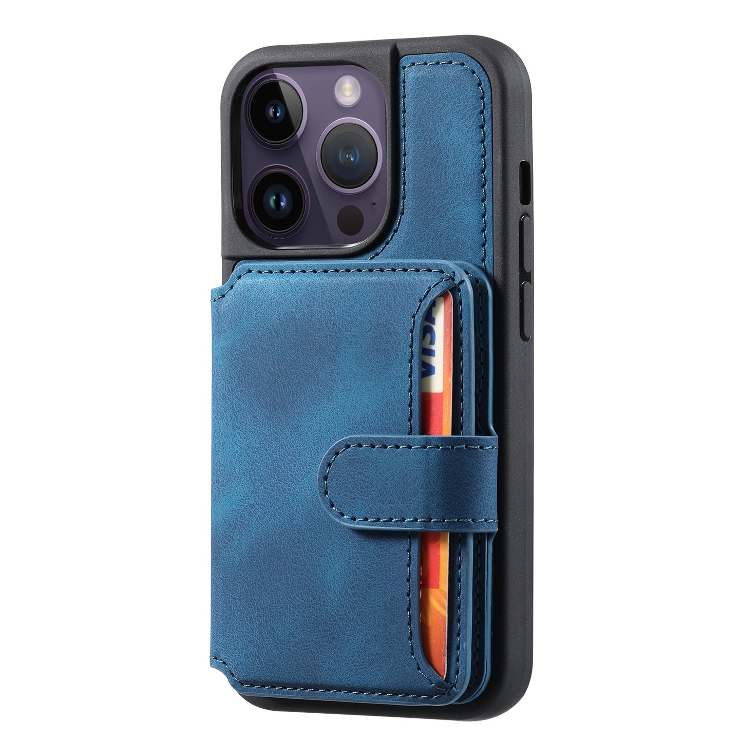 RFID Blocking Wallet Cover for iPhone 15 Pro , Leather Coated TPU Phone Case with Kickstand