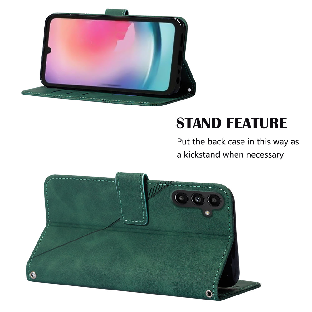 YB Imprinting Series-1 for Samsung Galaxy S23 FE Imprinted PU Leather Phone Case Wallet Stand Cover with Strap