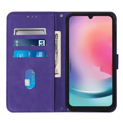 YB Imprinting Series-1 for Samsung Galaxy S23 FE Imprinted PU Leather Phone Case Wallet Stand Cover with Strap
