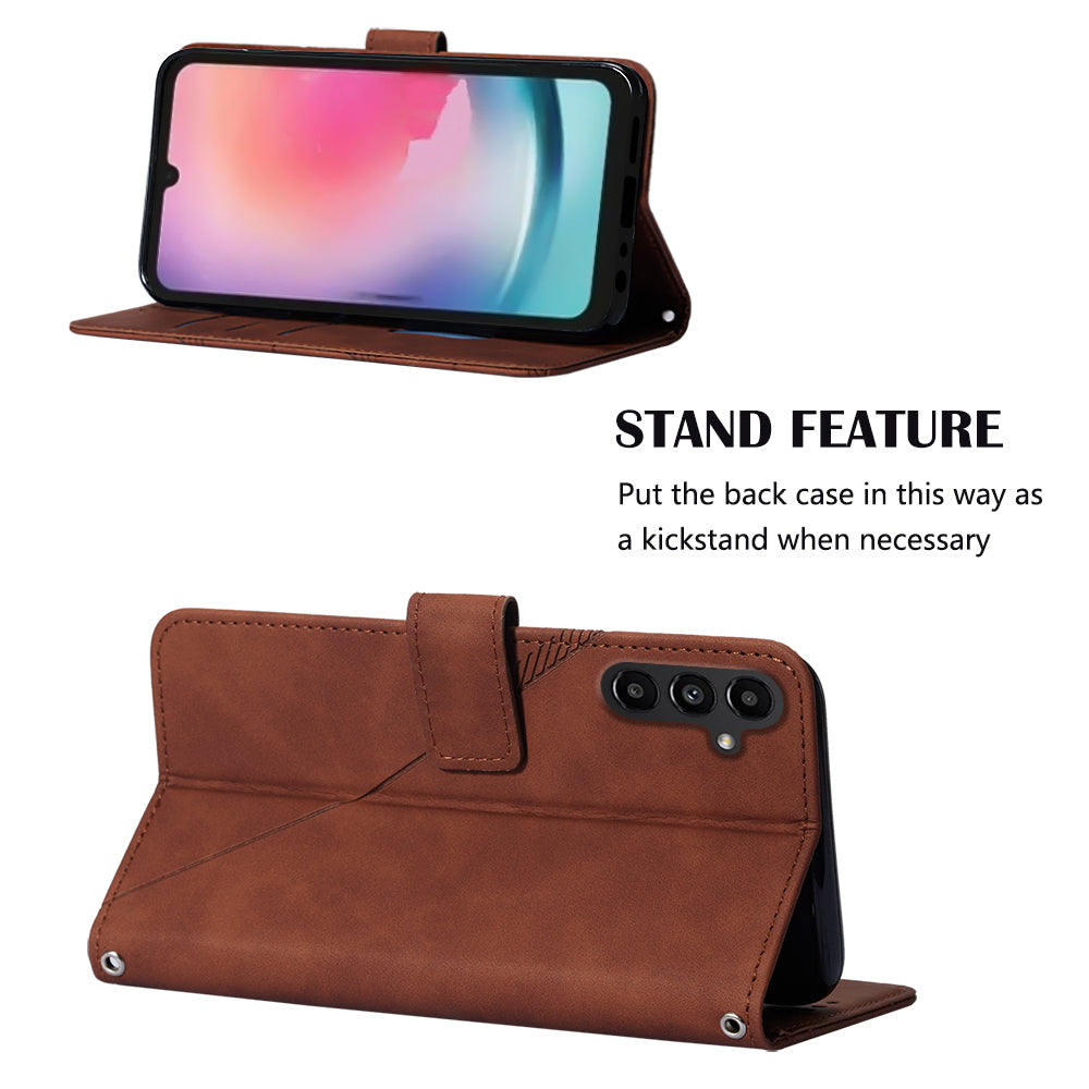 YB Imprinting Series-1 for Samsung Galaxy S23 FE Imprinted PU Leather Phone Case Wallet Stand Cover with Strap