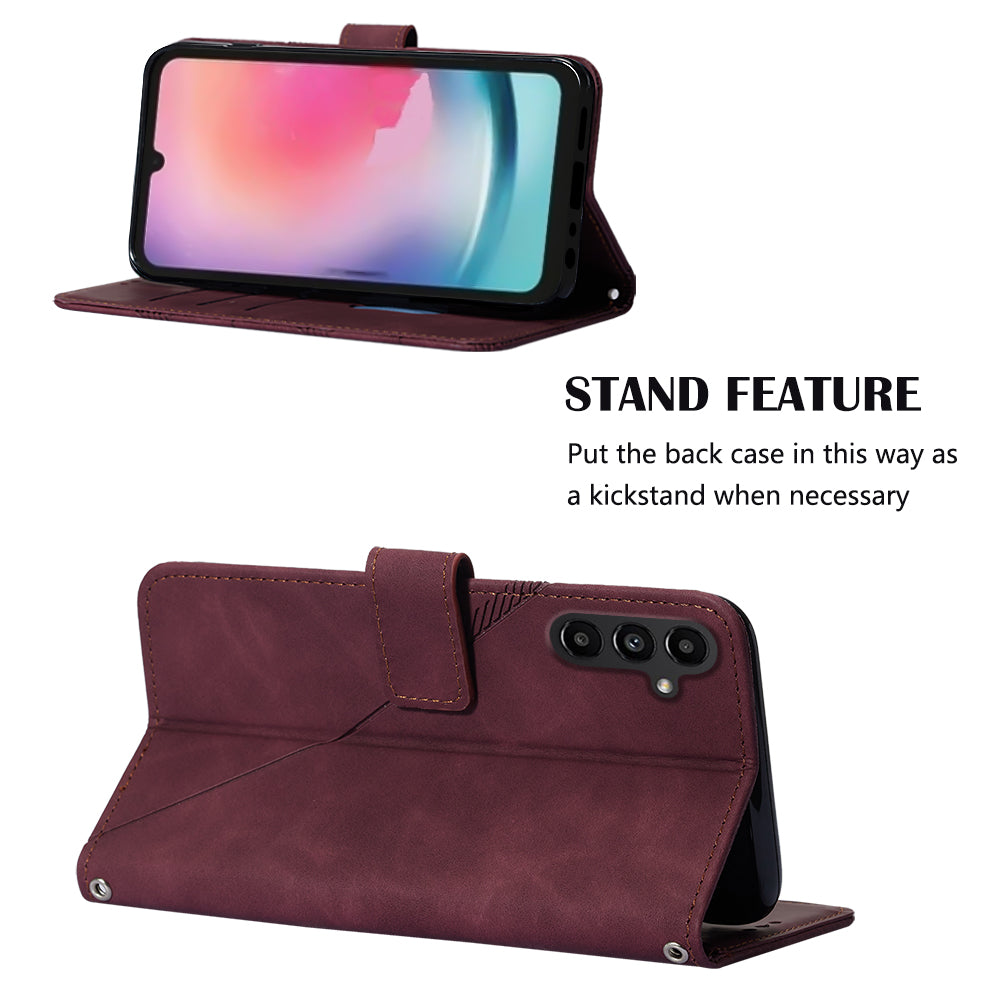 YB Imprinting Series-1 for Samsung Galaxy S23 FE Imprinted PU Leather Phone Case Wallet Stand Cover with Strap