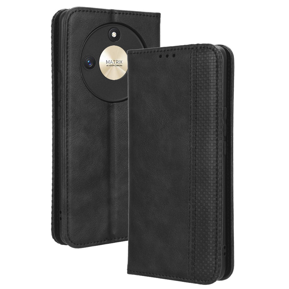 For Honor X50 Magnetic Closing Retro Phone Case PU Leather Cover Stand Wallet Shell
