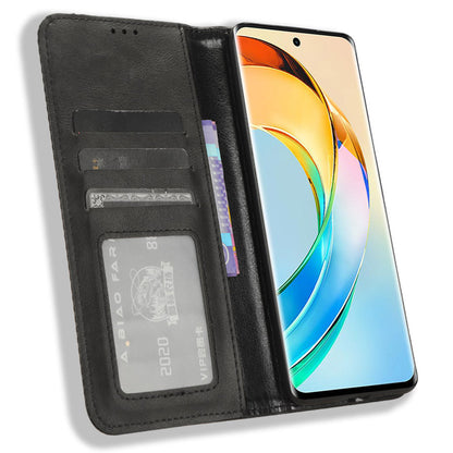 For Honor X50 Magnetic Closing Retro Phone Case PU Leather Cover Stand Wallet Shell
